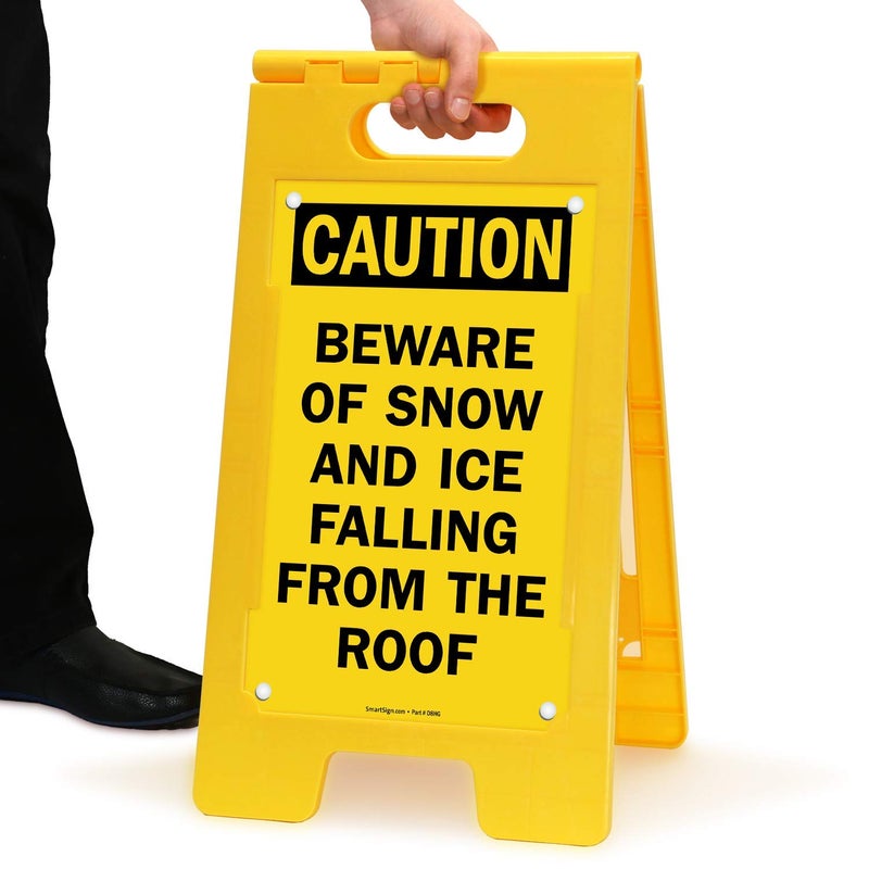 SmartSign 25 x 12 inch â€œCaution - Beware Of Snow And Ice Falling From The Roofâ€ Two-Sided Folding Floor Sign, Digitally Printed Polypropylene Plastic, Black and Yellow, Made in USA - Image 5
